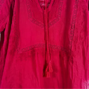 Lucky Brand Boho Ren Faire Cotton Top With Embroidery and Tasseled Drawstrings thumbnail 4