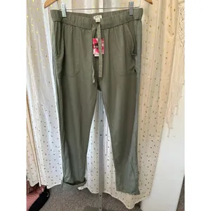NWT Roxy On The Seashore Olive Linen Blend Pull On Pockets Slouchy Pants M thumbnail 2