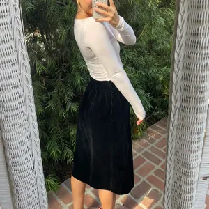 Anthropologie Vintage classy Black velvet ribbed midi skirt waist sz 26 thumbnail 2