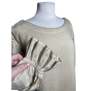 ANTHROPOLOGIE PILCRO Women’s Mixed Media Tan Pullover Puff Sleeve Top thumbnail 6