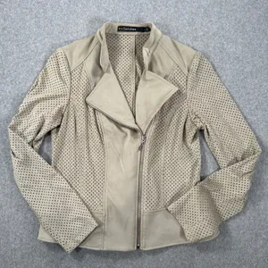 Iris Setlakwe Perforated Suede Moto Jacket Zip Up Women's 8 Beige Long Sleeve thumbnail 1