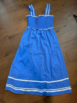 En Saison Blue Smocked Ric Rac Trim Midi Dress Large NWT - C11-196 thumbnail 2