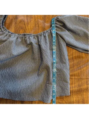 Women Zara Crop Top Gingham Blouse XS Blue Black White Bow Sleeve Off Shoulder thumbnail 6