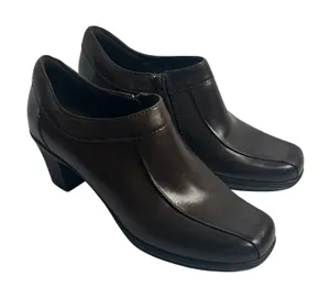 Clarks Womens Dark Brown Leather Square Toe Block Heel Ankle Booties‎ 9M thumbnail 1