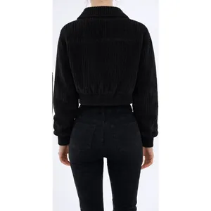 Women’s Cropped Black Corduroy Snap Button Jacket Structured Fit Size Small thumbnail 2