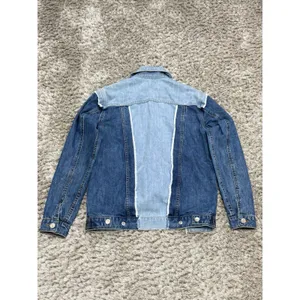 RD Style Womens Size XS Patchwork Denim Jacket Two Tone Blue Raw Hem Distressed thumbnail 6