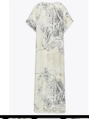 ZARA WOMAN FLOWING ZW COLLECTION PRINTED maxi‎ DRESS ECRU BLACK thumbnail 5