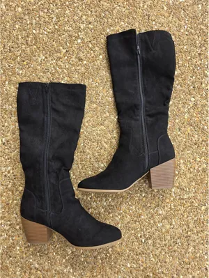 Womens Faux Suede Mid Calf Knee Boots Black Size 11 Preppy Minimalist Fall NEW thumbnail 4