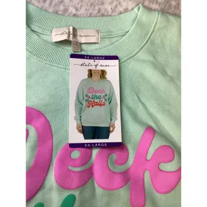 State of Mine Mint Green Deck the Halls Holiday Graphic Sweatshirt XXL NEW‎ thumbnail 4