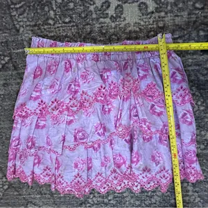 LoveShackFancy Women’s Size M Lilac Pink Floral Print Tiered Mini Skirt thumbnail 4