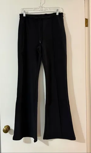 Zenana Outfitters Black Flare Knit Pants with Drawstring thumbnail 1