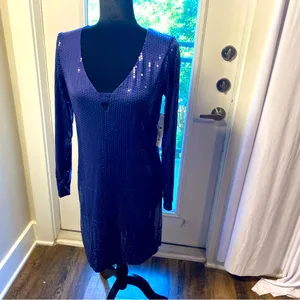 AQUA New Years Party Maddie & Tae Elegant Sequin Keyhole Large Navy Dress thumbnail 4