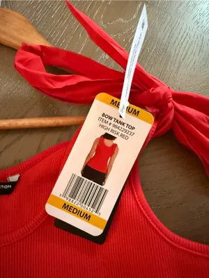 French Connection Red Tie-Shoulder Ribbed Tank Top thumbnail 4