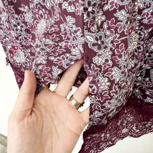 [Abercrombie & Fitch] Purple Floral Paisley Print Lace Trim Midi Skirt Sz Medium thumbnail 9