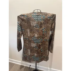 Krazy Kat Brown Teal Paisley Print Velvet Shoulder Tunic Top Women’s Medium thumbnail 2