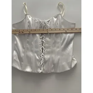 Lace Up Corset Top Size 10 White Spaghetti Straps Renaissance Regency Victorian thumbnail 5