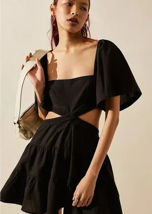 Free People Cross of Sunlight Black Mini Dress Boho Cottage Flowy Size XS NEW thumbnail 1
