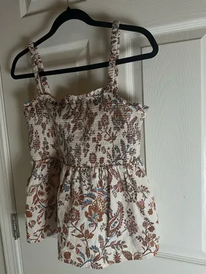 Old Navy Floral Smocked Peplum Cami Top Boho Cottagecore Cream Rust L thumbnail 3