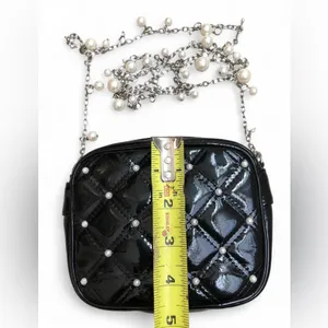 White House Black Market women’s Black Quilted Crossbody Bag with Pearl Accents thumbnail 8