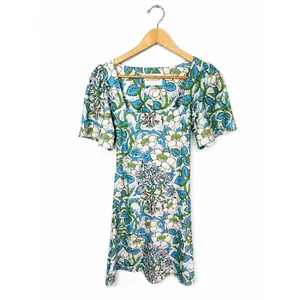 Smith & Quinn XS Blue Floral Mini Dress Puff Sleeve Square Neck Fit & Flare thumbnail 2