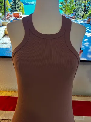 Womens small Babaton Aritzia Sculpt Brown Ribbed Tank Dress Bodycon Racerback thumbnail 3