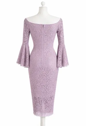 Bardot Solange Lilac Lace Midi Dress Off Shoulder Bell Sleeve NWT Size 4 thumbnail 3