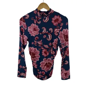 NWT Farm Rio‎ Flower Delicacy Dark Blue Floral Jersey Top Small Ruched Tropical thumbnail 2