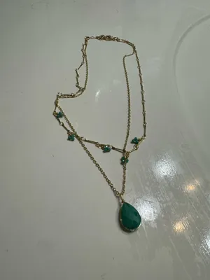 Gold Layered Necklace with Teal Green Teardrop Pendant thumbnail 2