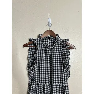 Maeve Lida Ruffled Mini Dress Size S Gingham Tiered Black White Cottagecore thumbnail 5