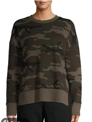 Time and Tru Large Olive Green Camo Crewneck Sweatshirt. thumbnail 1