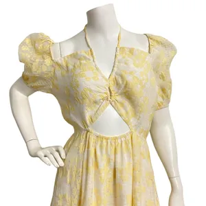 Storia Ruby & Jenna Tie Front‎ Puff Sleeve Dress Lemon Size Large Fairycore Open thumbnail 6