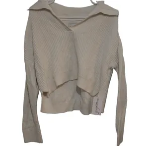 Women's Abercrombie & Fitch Cream Knit Pullover Collared V-Neck Sweater Size S thumbnail 1