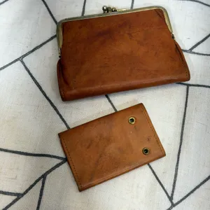Cobbler Wallet and‎ Key Case Set OS Brown Vintage Full Grain Leather Kiss-Lock thumbnail 5