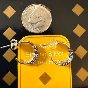 Sterling Silver Textured Hoop Earrings Lot of 5 Pair new with Box thumbnail 2
