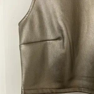Kirious Faux Leather‎ Sleeveless Crop Top Size Medium Taupe thumbnail 4