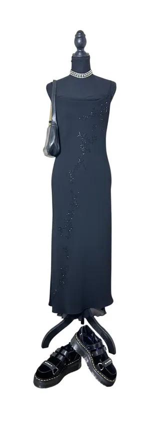 ✨ Vintage Jones New York Silk Beaded Cowl Neck Gown thumbnail 1