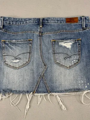 Ruehl No.925 Denim Mini Skirt W27 Distressed Frayed Low Rise Y2K 2000s thumbnail 4