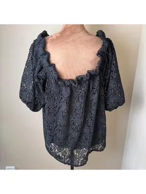 NWT Maeve Anthropologie Lace Off The Shoulder Blouse Womens Small Black Goth thumbnail 3