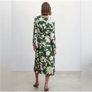 Mango MNG Women Green‎ Floral Midi Dress 10 Green Knot Front Resort Vacation thumbnail 3