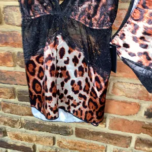 NWT Frederick's of Hollywood Leopard Satin Lace Cami Boyshort Panty Size Medium thumbnail 4