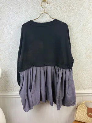 Free People Black and Gray Eleanor Layered Sweatshirt Minidress - Size - XS thumbnail 7
