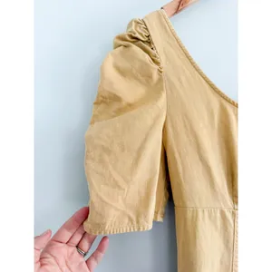 Free People | Cheyenne Denim Mini Dress Sand Dune Yellow Puff Sleeve | Sz L thumbnail 5