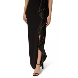 Adrianna Papell Women's Ruffled Gown Size 4 Black Ruffle‎ Asymmetrical Neckline thumbnail 4