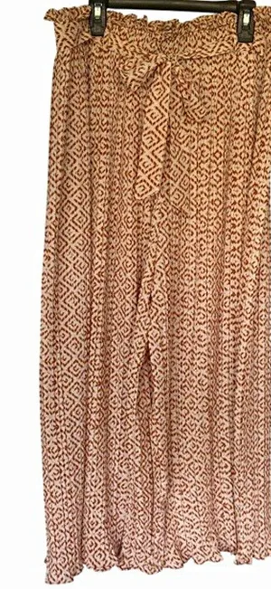 aliceblue Palazzo Wide-Leg Pleated Pull-On Cropped Pants Geometric Tan/Brown XL thumbnail 1