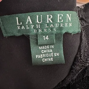 Lauren‎ RALPH LAUREN Lace Sequin Black Dress 14 Ruched Waist Sheer Sleeve Formal thumbnail 7
