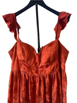 Azazie Atelier Terracotta Floral Jacquard Maxi Dress Size 18 thumbnail 8