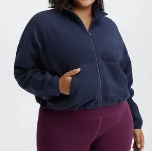 Fabletics Navy Blue Fleece Mock Neck Crop Zip Up Sweatshirt XXL thumbnail 1