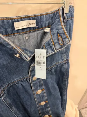 LOFT Blue Button-Front A-Line Denim Skirt thumbnail 4