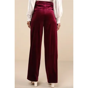 Lulus Posh Idea Plum Velvet High-Rise Straight Leg Trouser Pants Small NWT thumbnail 4