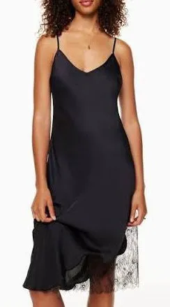 Aritzia Wilfred Black Sonnet Satin Lace Slip Dress Adjustable Straps thumbnail 1